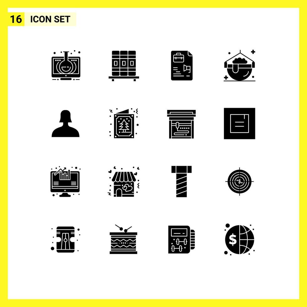 16 Universal Solid Glyphs Set for Web and Mobile Applications support pot file magic cook Editable Vector Design Elements
