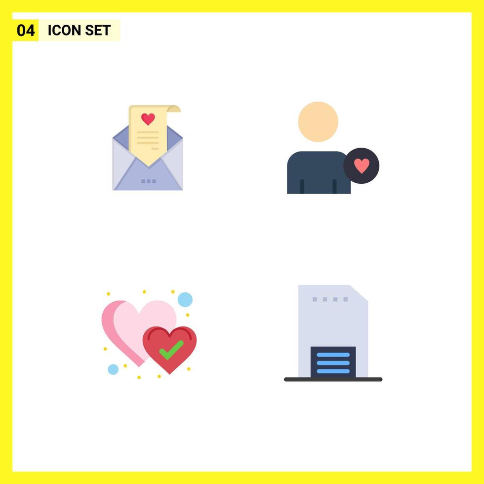 paquete de 4 iconos planos creativos de correo como elementos de diseño de vectores editables de contacto de corazón de tarjeta de boda