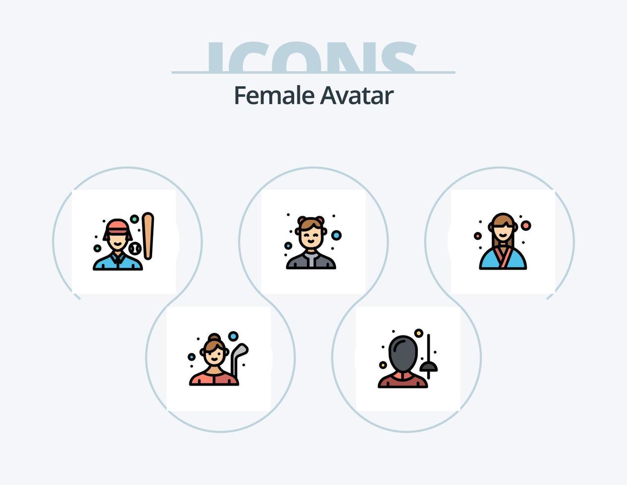 línea de avatar femenino lleno de icono paquete 5 diseño de icono. femenino. señora golfista. avatar. golfista. golf vector