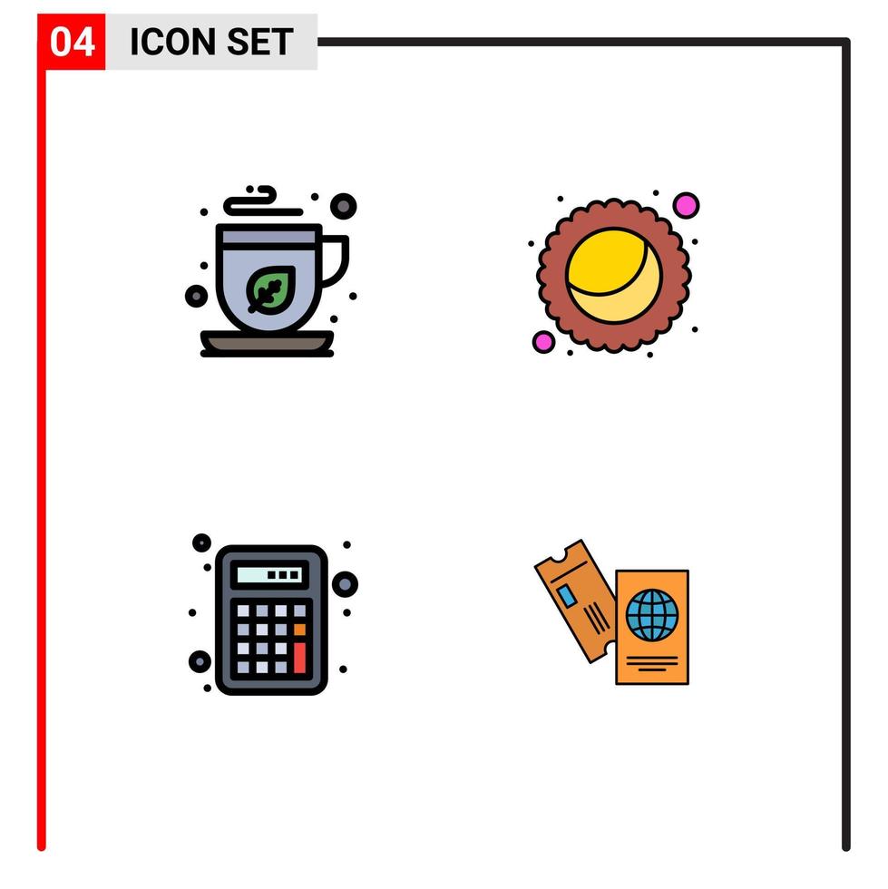 Modern Set of 4 Filledline Flat Colors and symbols such as green math tea pie passport Editable Vector Design Elements