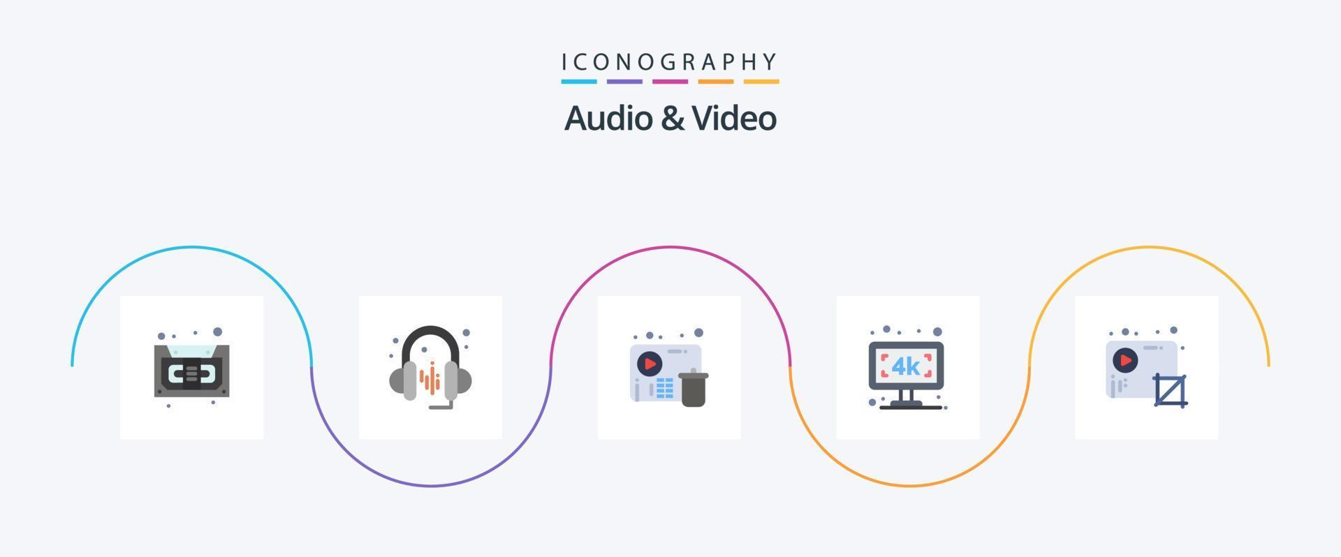 Audio And Video Flat 5 Icon Pack Including media. audio. fail. tv k. smart tv vector