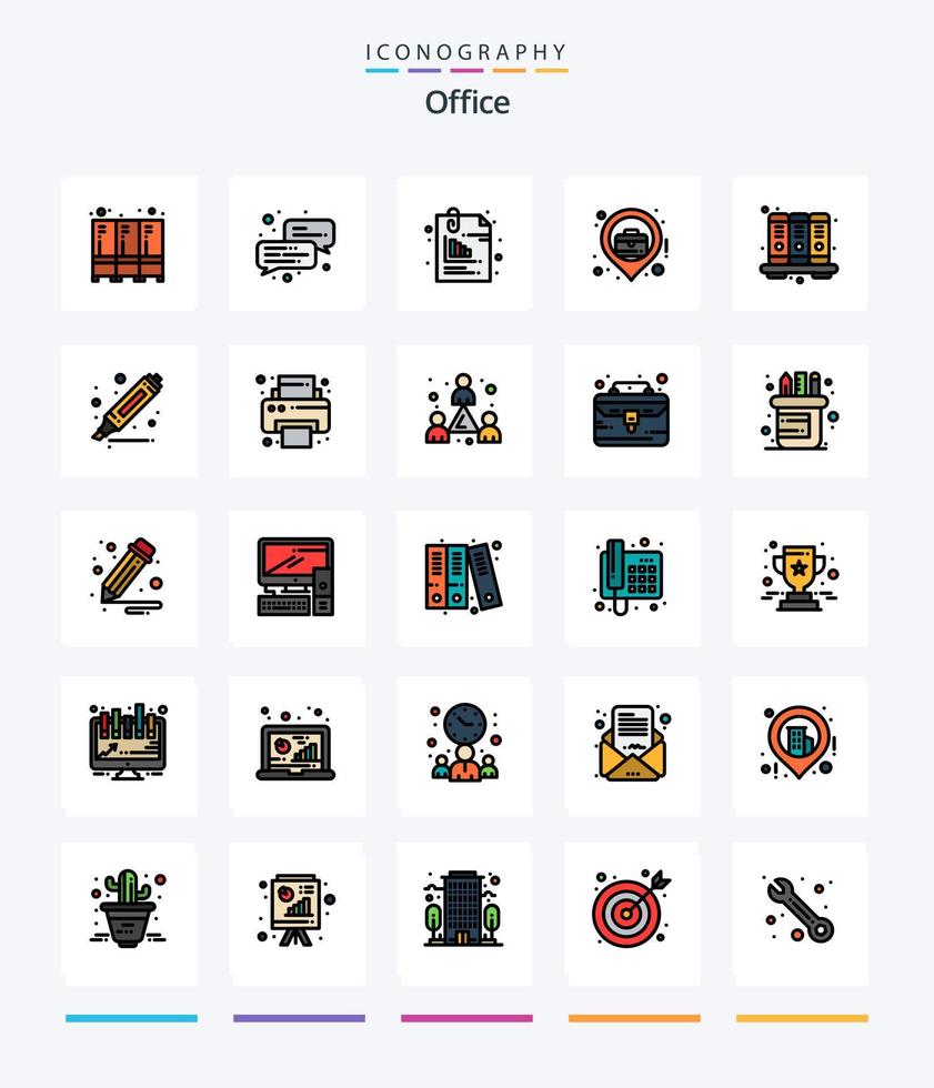Creative Office 25 Line FIlled icon pack  Such As business. business location. document. map. city vector