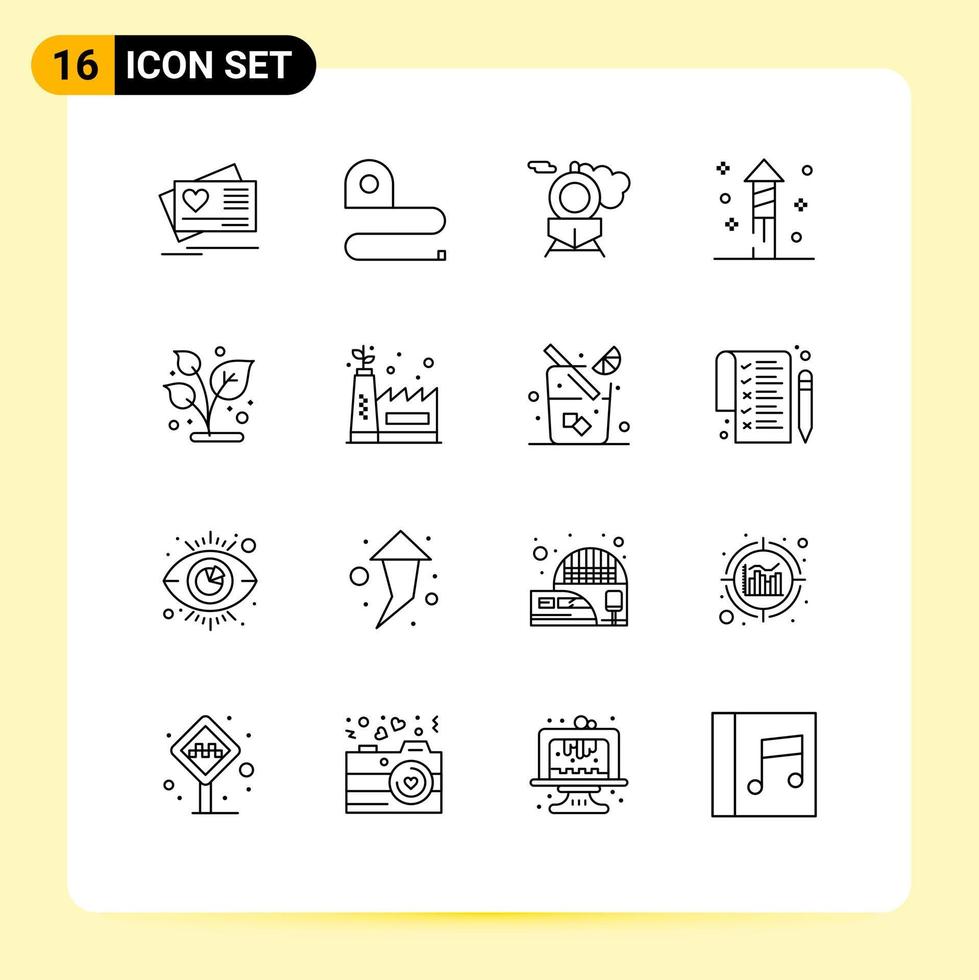 Modern Set of 16 Outlines Pictograph of plant leaf retro grow halloween Editable Vector Design Elements