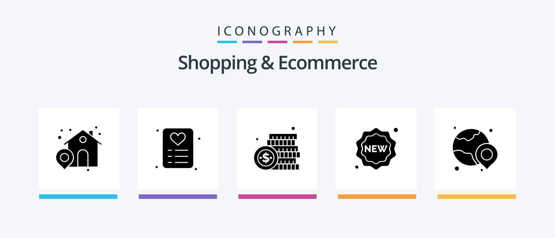 Shopping and Ecommerce Glyph 5 Icon Pack Including location. world. dollar. shopping. label. Creative Icons Design vector