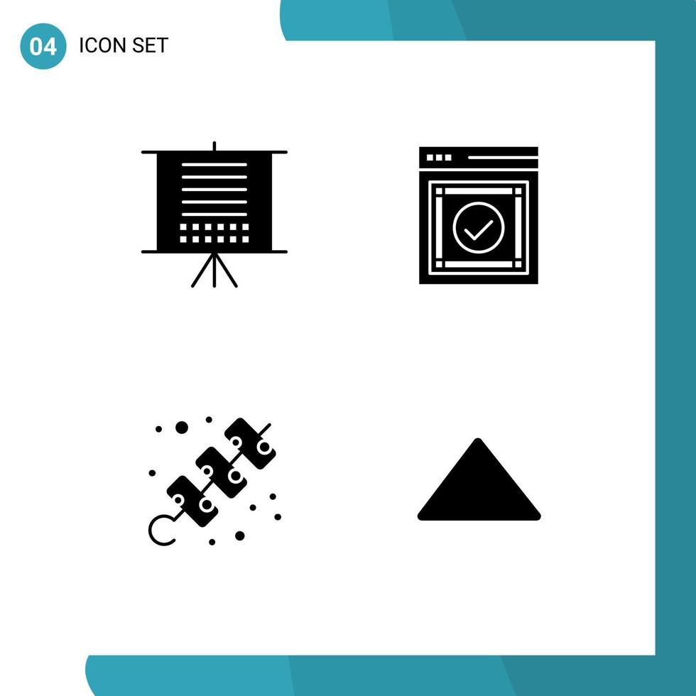 Universal Icon Symbols Group of 4 Modern Solid Glyphs of board camping web success meat Editable Vector Design Elements