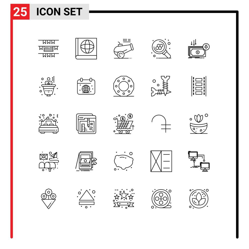 Line Pack of 25 Universal Symbols of finance cut mortar cost search Editable Vector Design Elements