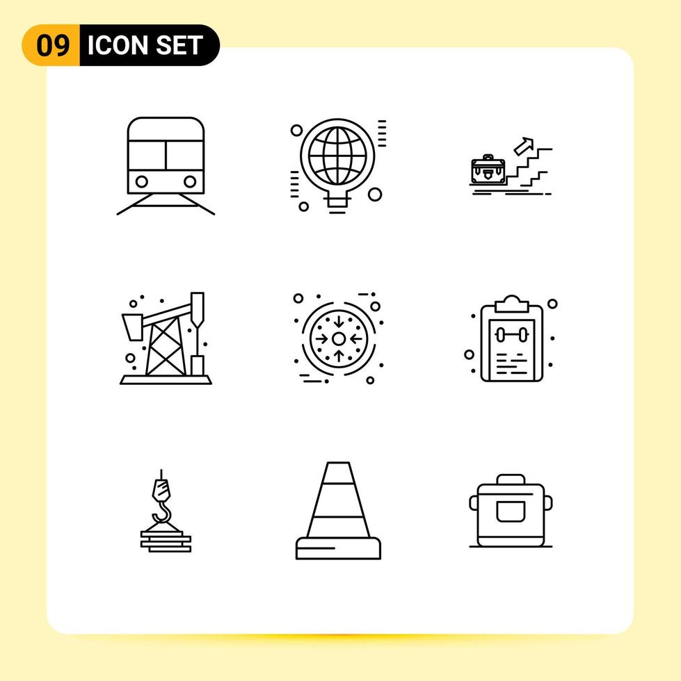 Universal Icon Symbols Group of 9 Modern Outlines of pump jack success idea personal leader Editable Vector Design Elements