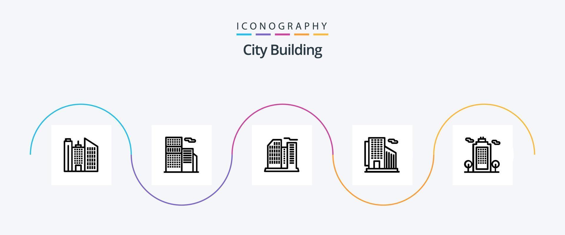 paquete de iconos de la línea 5 de construcción de la ciudad que incluye. oficina. medioambiente. ecología vector