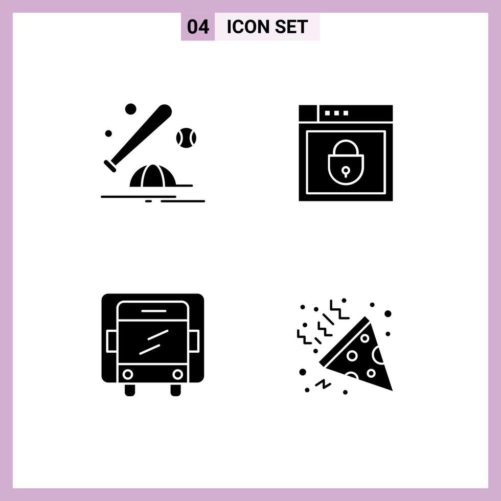 Modern Set of 4 Solid Glyphs and symbols such as baseball delivery cap password truck Editable Vector Design Elements