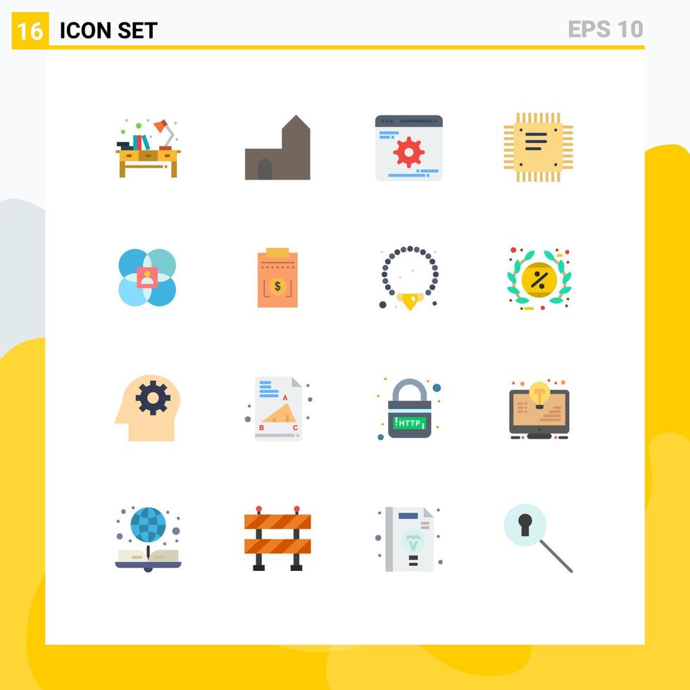 Group of 16 Modern Flat Colors Set for motherboard circuit board fortress chip gear Editable Pack of Creative Vector Design Elements