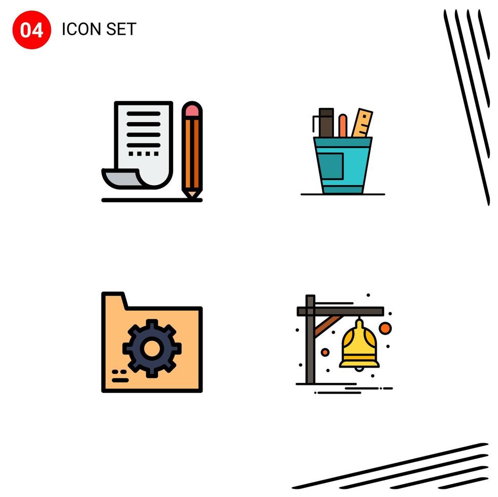 4 Universal Filledline Flat Colors Set for Web and Mobile Applications jotter supplies notepad desk tools Editable Vector Design Elements