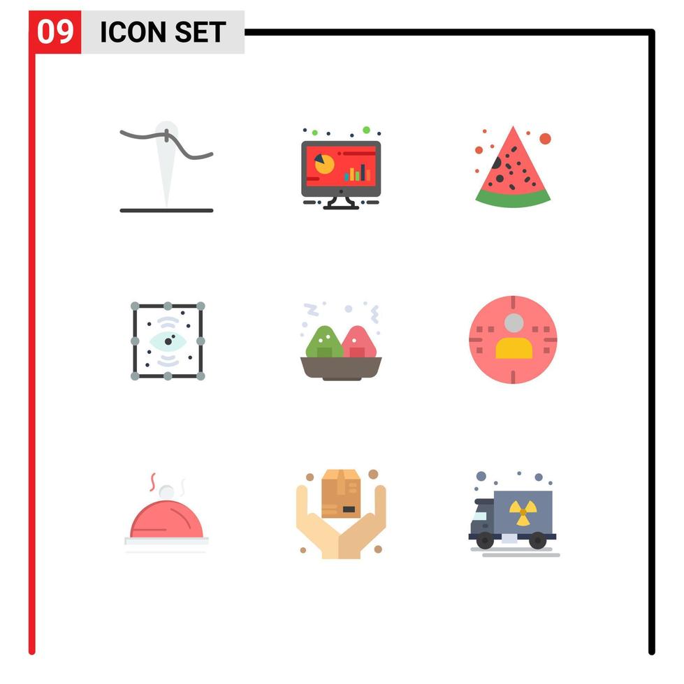 paquete de 9 signos y símbolos de colores planos modernos para medios de impresión web, como elementos de diseño vectorial editables del proceso de vista de comida rápida de comida para hombres vector