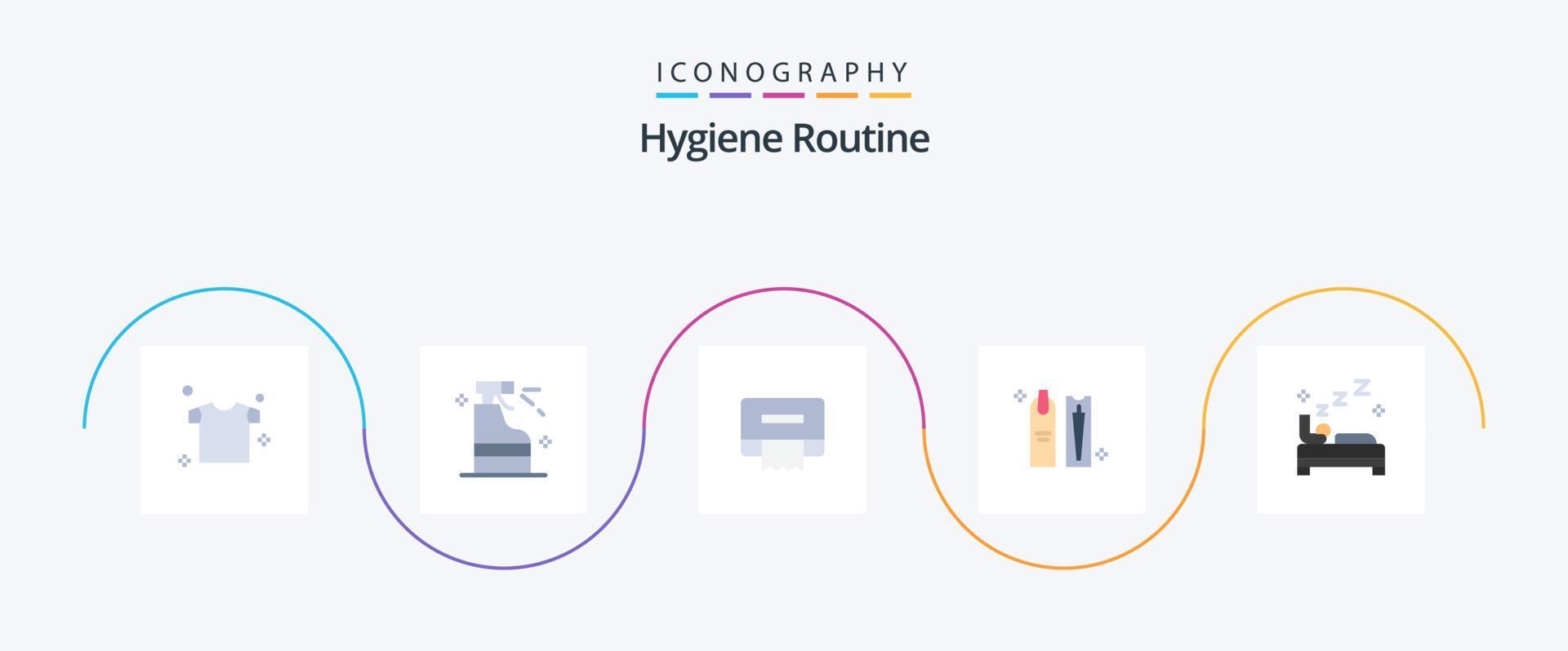 Hygiene Routine Flat 5 Icon Pack Including clean. bed. paper. makeup. cosmetic vector
