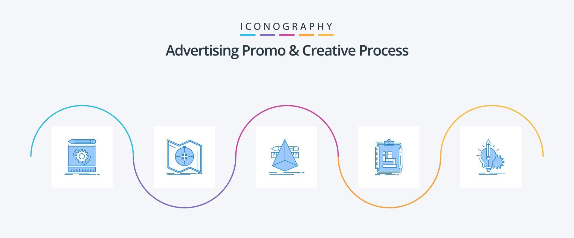 Advertising Promo And Creative Process Blue 5 Icon Pack Including scheme. algorithm. navigate. tools. designer vector