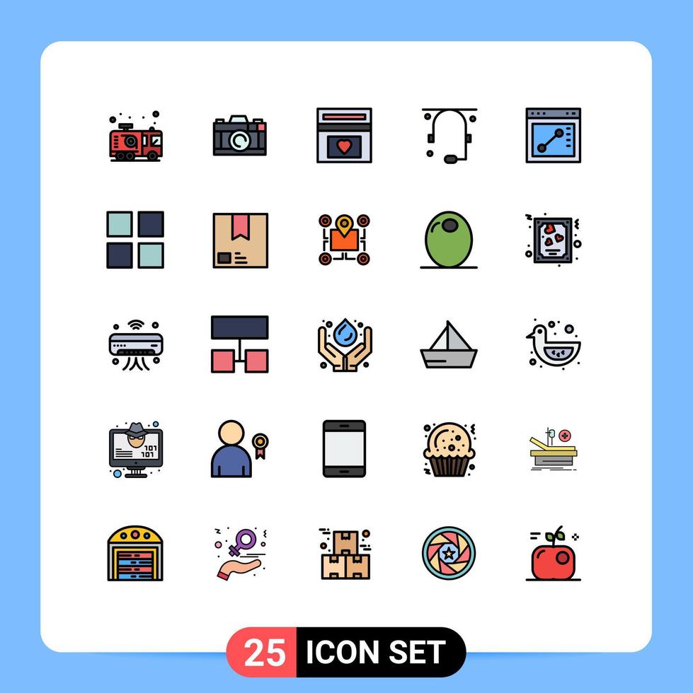 Mobile Interface Filled line Flat Color Set of 25 Pictograms of browser help fund conversation wedding fund Editable Vector Design Elements