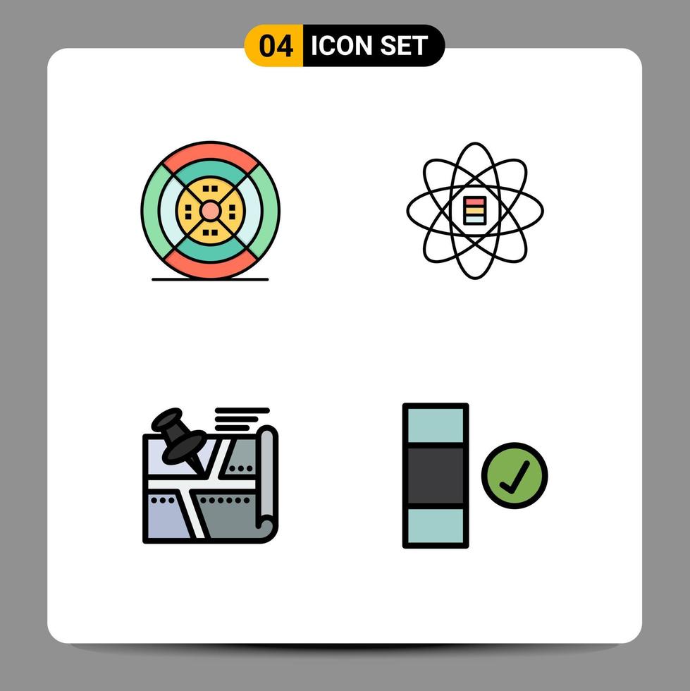 paquete de 4 colores planos creativos de línea de relleno de datos de impresión de ruta de película elementos de diseño de vector editables de pasador de scince