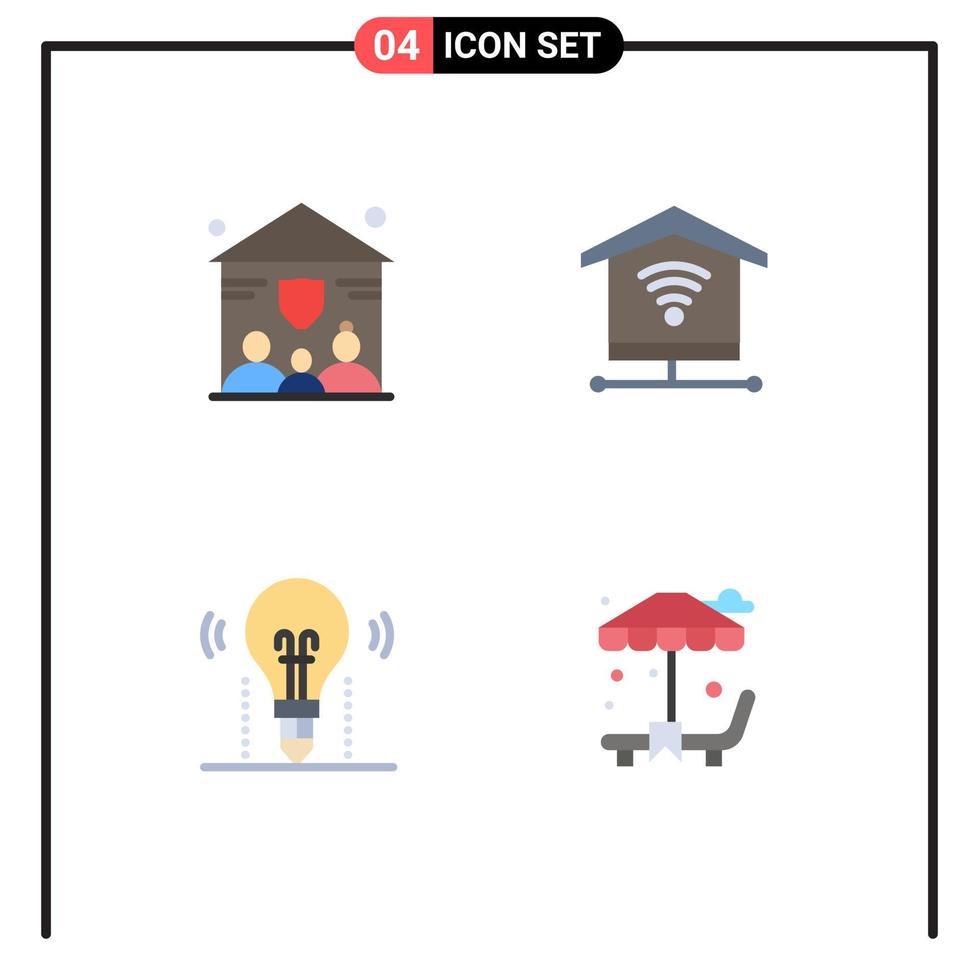 conjunto de 4 iconos planos vectoriales en la cuadrícula para la solución familiar seguridad idea cama solar elementos de diseño vectorial editables vector