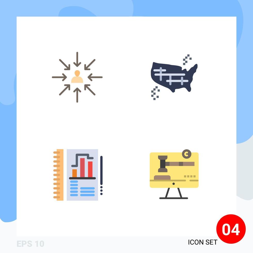 Pack of 4 creative Flat Icons of candidate america focus map annual report Editable Vector Design Elements
