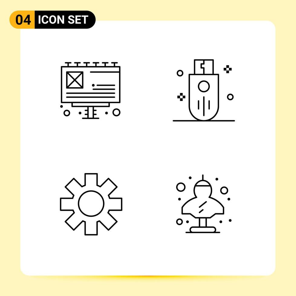 Mobile Interface Line Set of 4 Pictograms of ad cog devices stick ancient Editable Vector Design Elements
