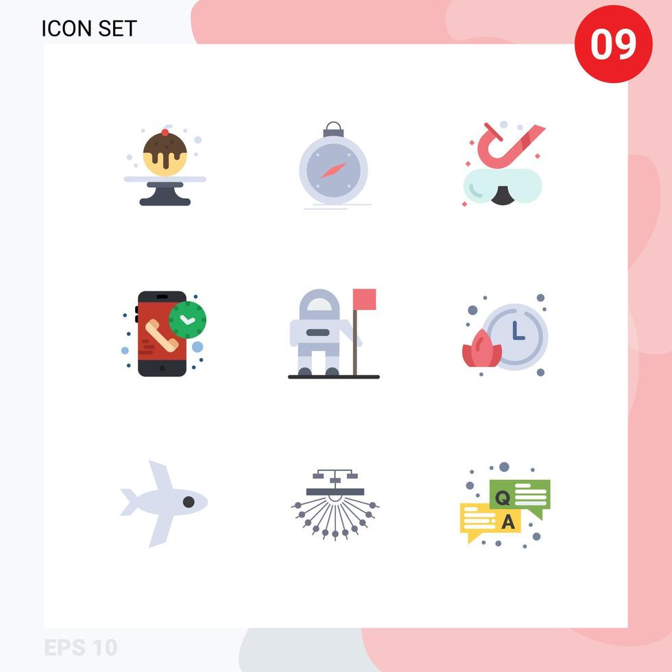 Modern Set of 9 Flat Colors and symbols such as astronaut receiver beach phone call Editable Vector Design Elements