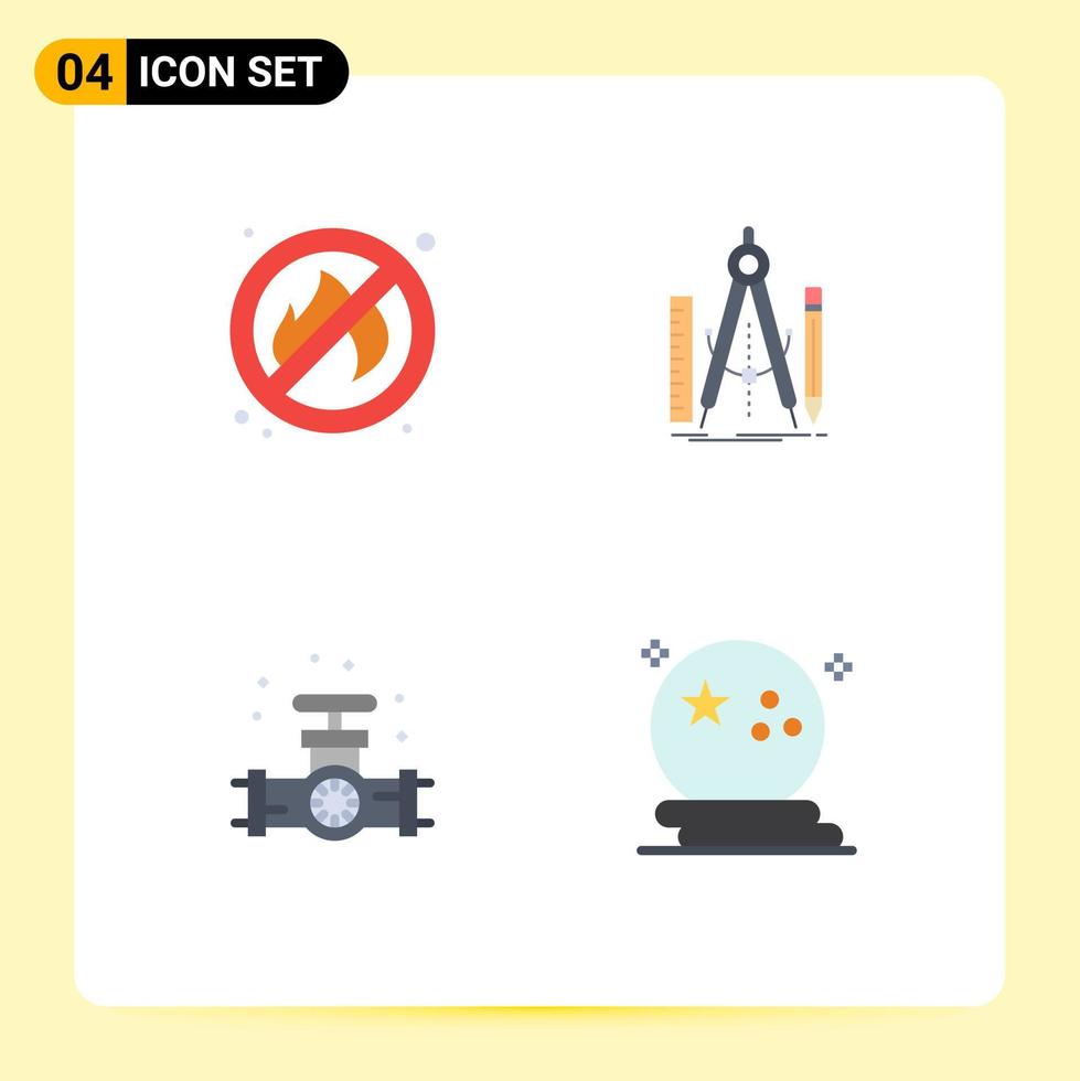 Set of 4 Modern UI Icons Symbols Signs for fire mechanical build math plumbing Editable Vector Design Elements