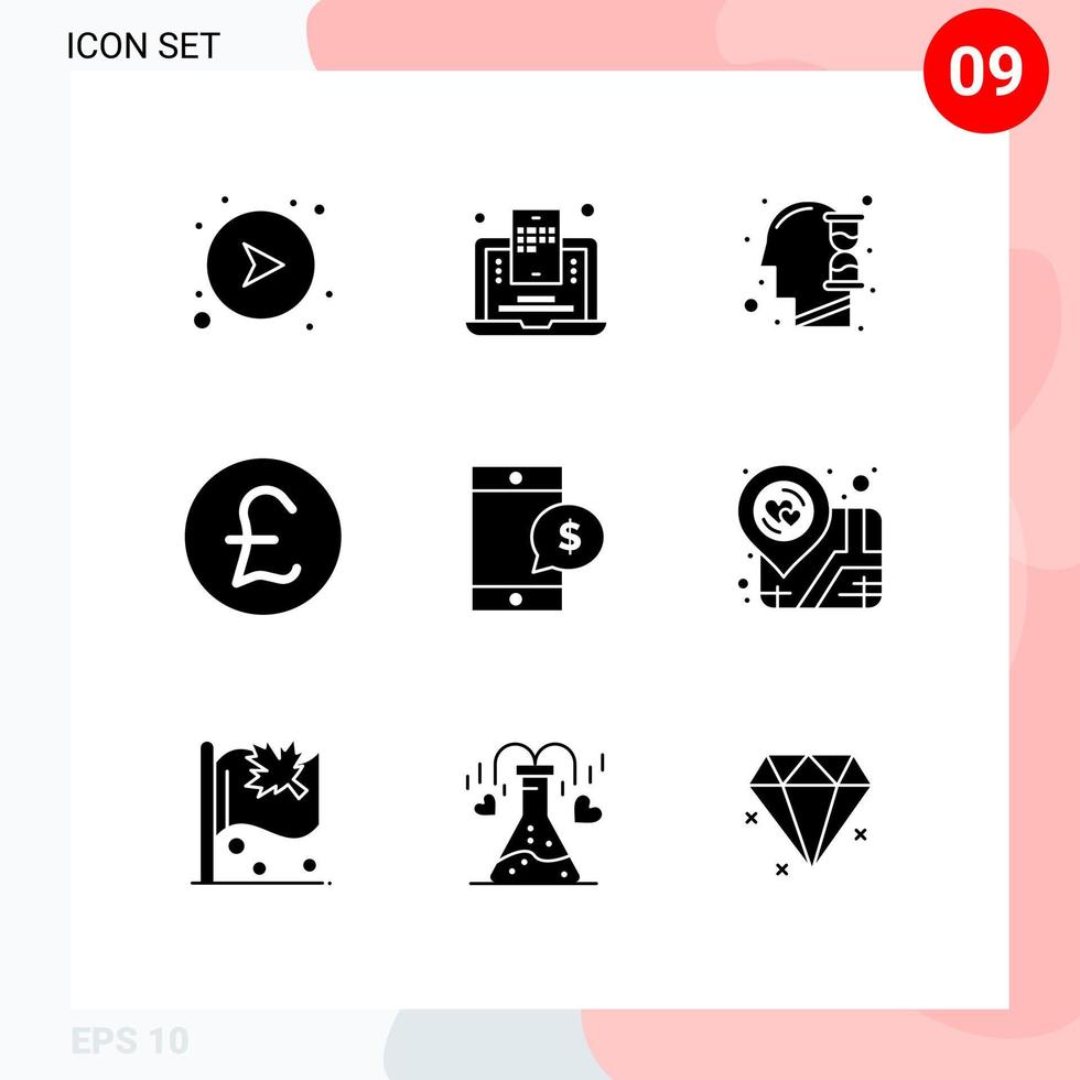 9 Creative Icons Modern Signs and Symbols of money mobile human money pound sterling Editable Vector Design Elements