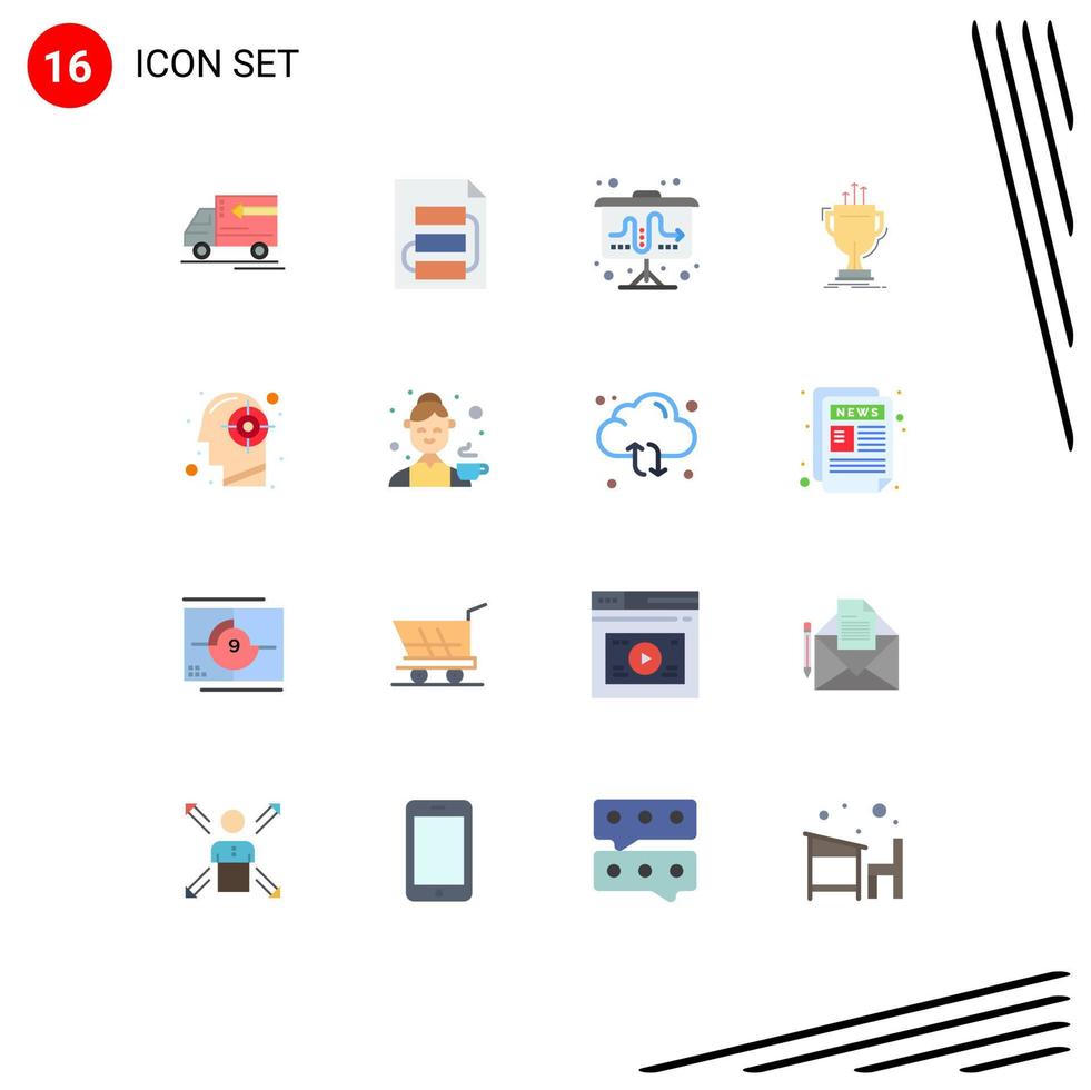 16 Universal Flat Color Signs Symbols of prize cup tactic competitive tactic Editable Pack of Creative Vector Design Elements