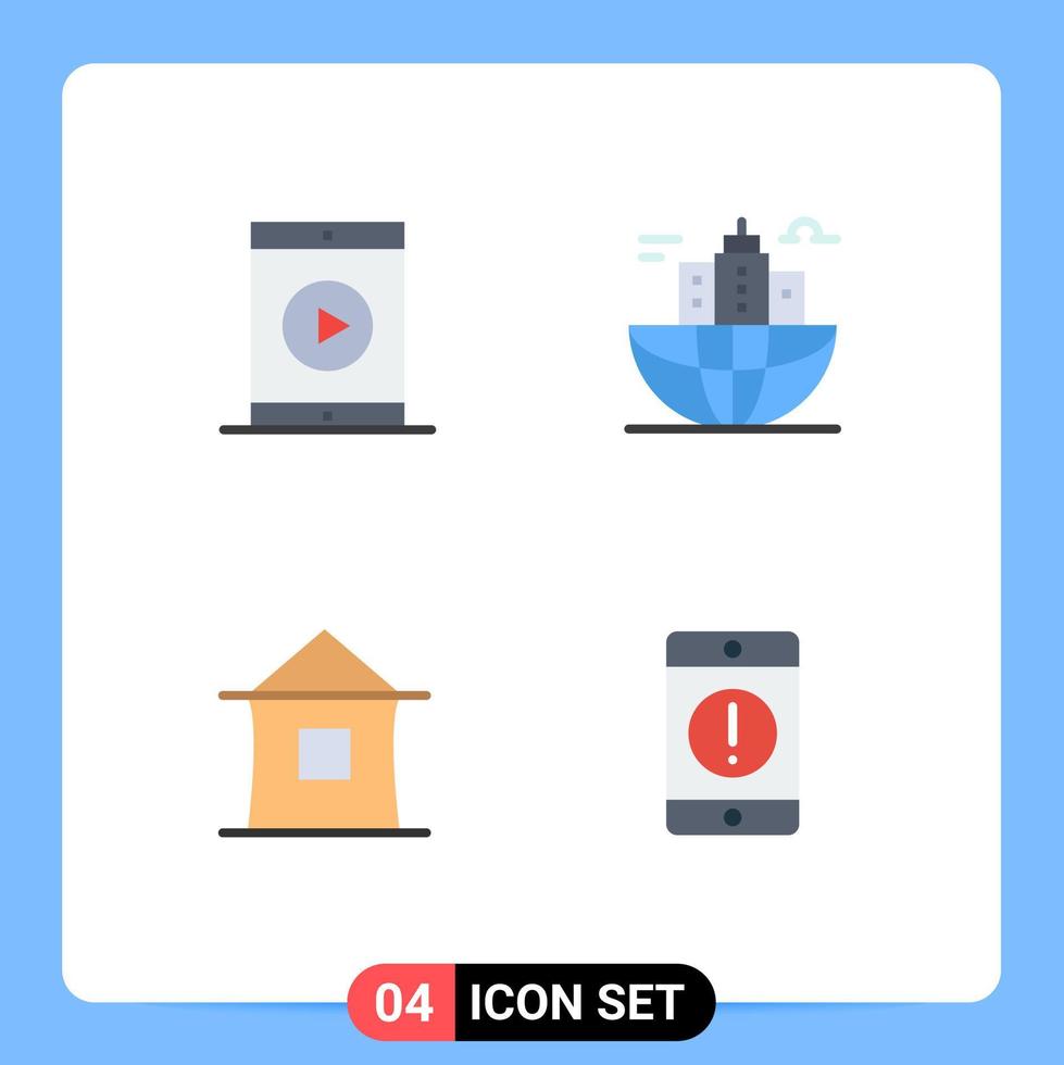 Pack of 4 creative Flat Icons of cinema headquarter movie business home Editable Vector Design Elements