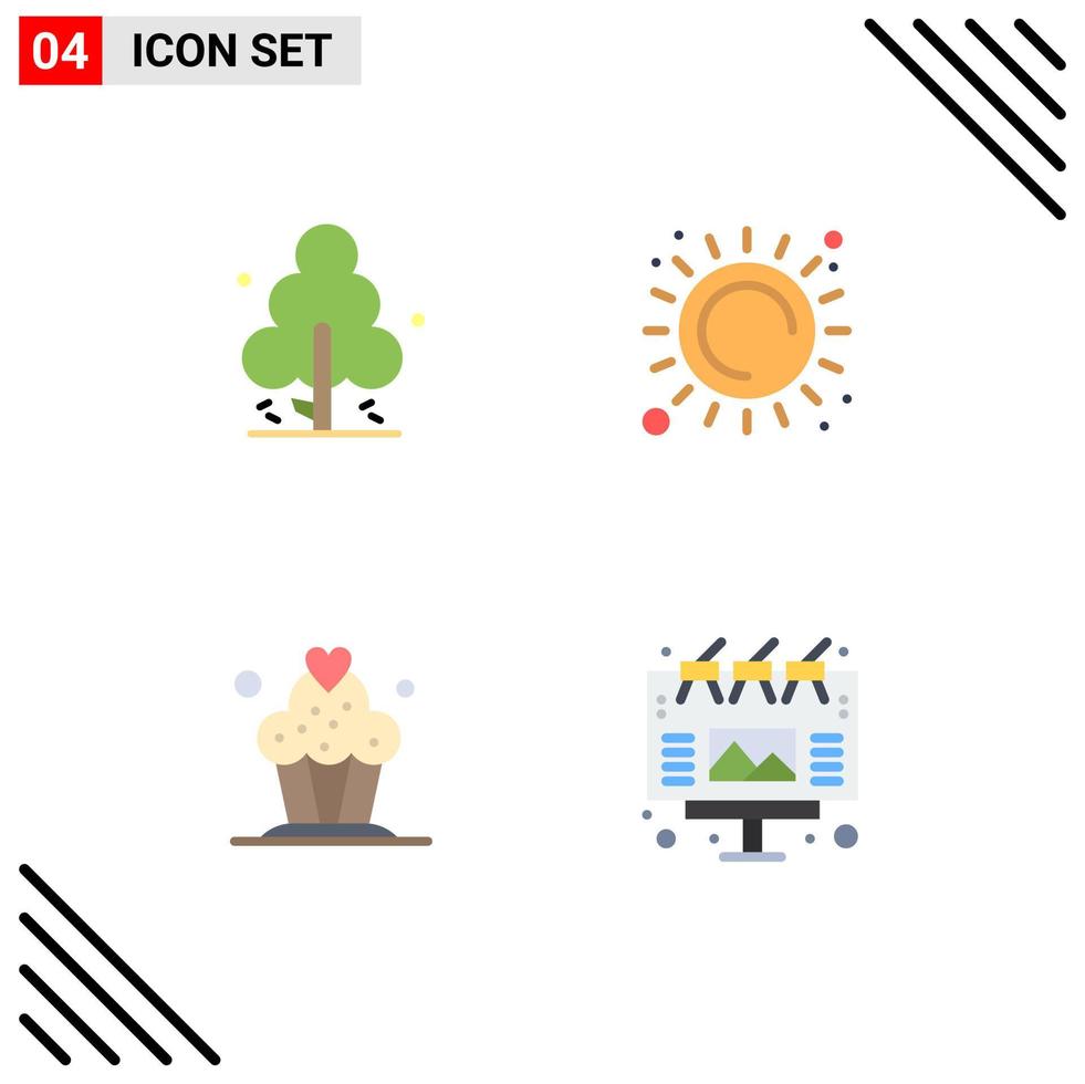 Set of 4 Modern UI Icons Symbols Signs for nature cupcake tree sunlight ad Editable Vector Design Elements
