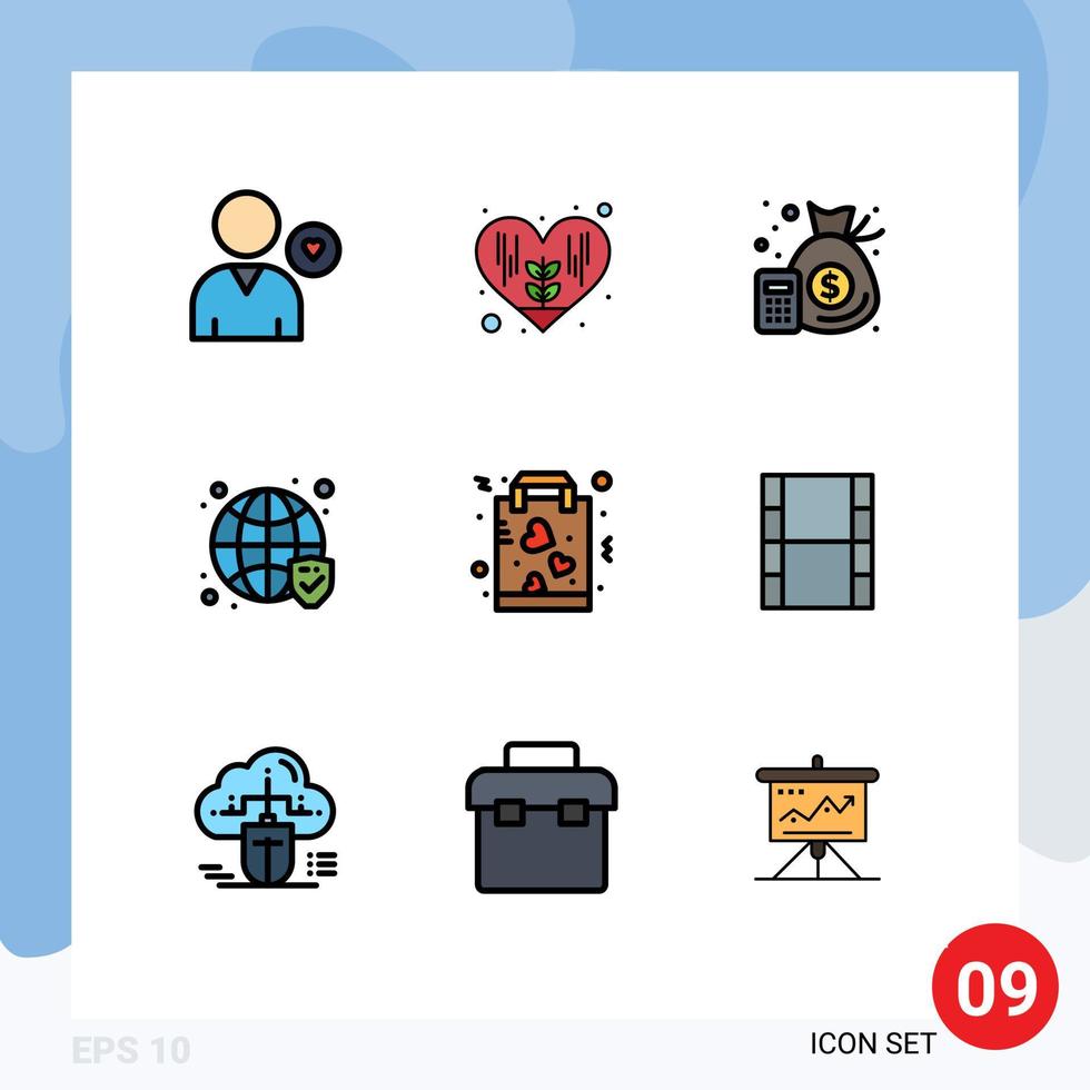 paquete de iconos de vector de stock de 9 signos y símbolos de línea para elementos de diseño de vector editables de globo de seguridad contable verificado favorito