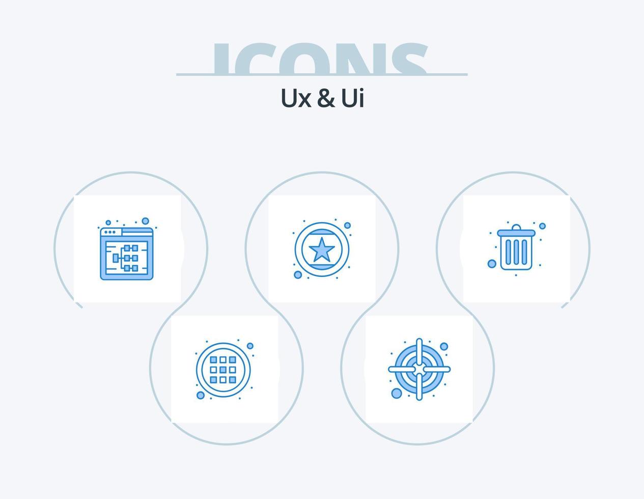 Ux And Ui Blue Icon Pack 5 Icon Design. dustbin. star. seo. recommend. favorite like vector