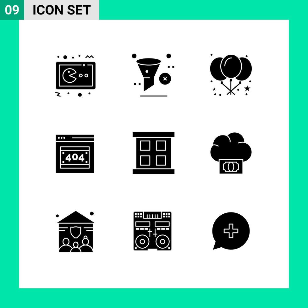 9 Thematic Vector Solid Glyphs and Editable Symbols of frame http error remove error page party Editable Vector Design Elements