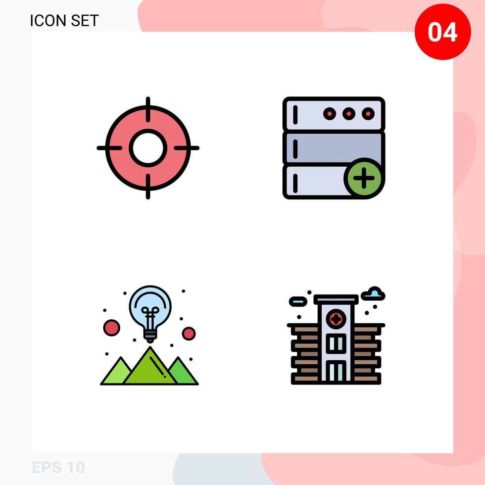 4 Universal Filledline Flat Color Signs Symbols of basic idea ui database strategy solution Editable Vector Design Elements