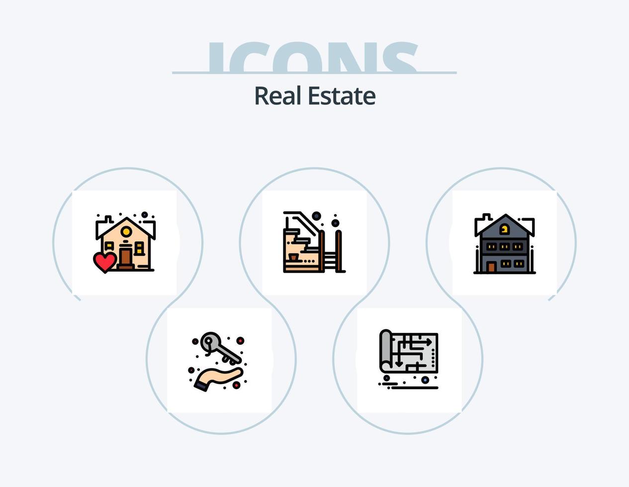 paquete de iconos llenos de línea inmobiliaria 5 diseño de iconos. Progreso. casa. casa. casa. edificio vector