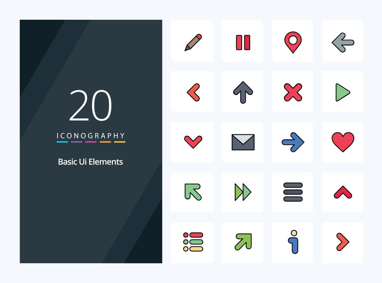 20 Basic Ui Elements line Filled icon for presentation vector