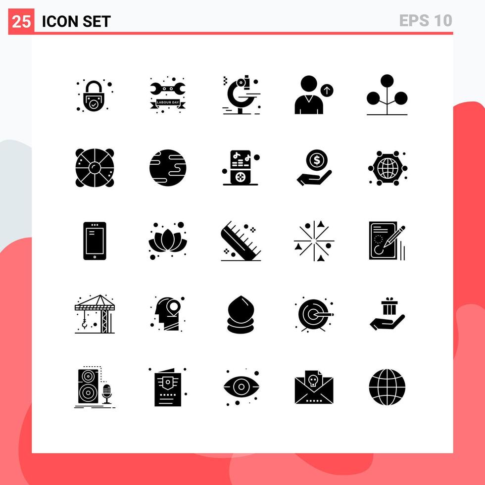 25 Universal Solid Glyph Signs Symbols of garden user wrench up research Editable Vector Design Elements