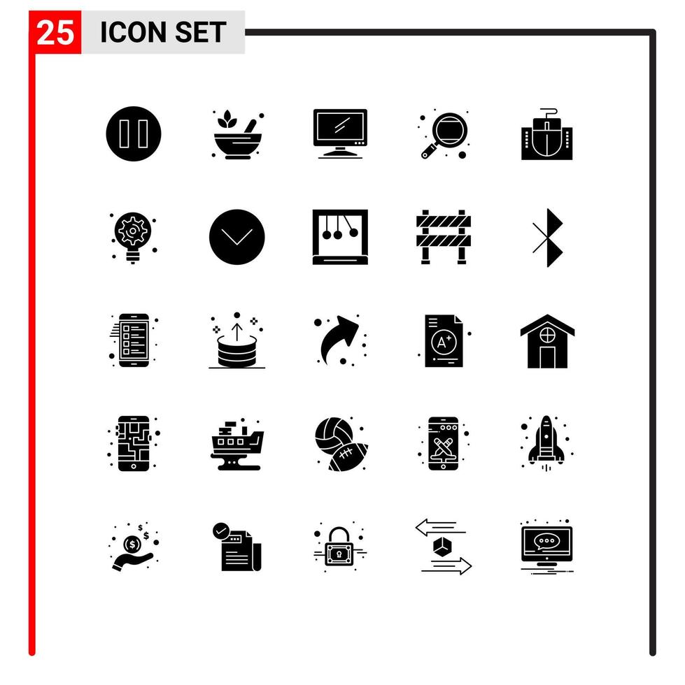 Group of 25 Solid Glyphs Signs and Symbols for computer study device school learning Editable Vector Design Elements