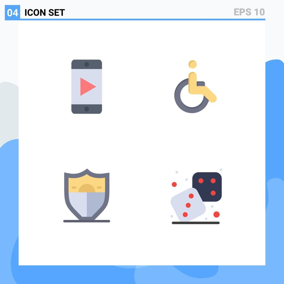 Pictogram Set of 4 Simple Flat Icons of mobile motivation weelchair walk dices Editable Vector Design Elements