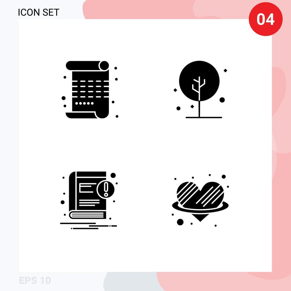 grupo de 4 signos y símbolos de glifos sólidos para la notificación de crecimiento de pintura de libros electrónicos de poemas elementos de diseño de vectores editables