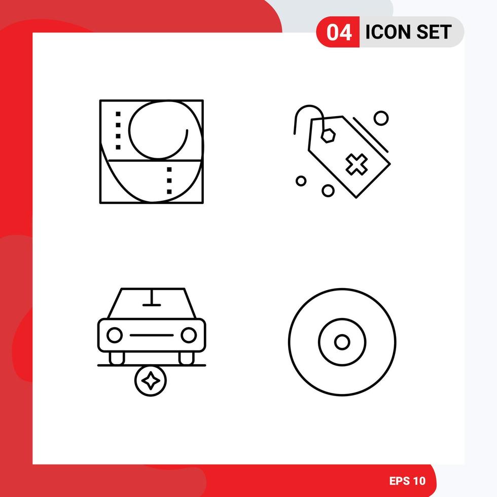 Mobile Interface Line Set of 4 Pictograms of golden ratio important science add vehicles Editable Vector Design Elements