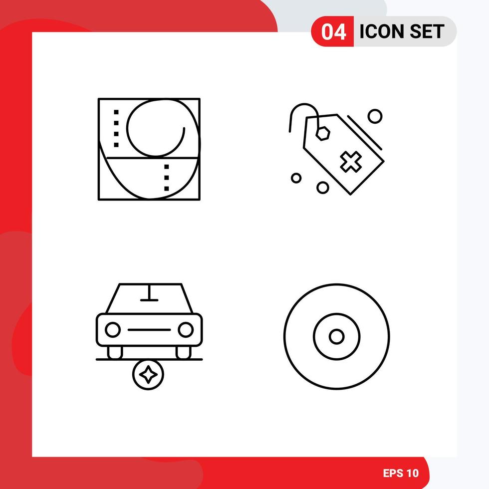 línea de interfaz móvil conjunto de 4 pictogramas de proporción áurea ciencia importante agregar vehículos elementos de diseño vectorial editables vector