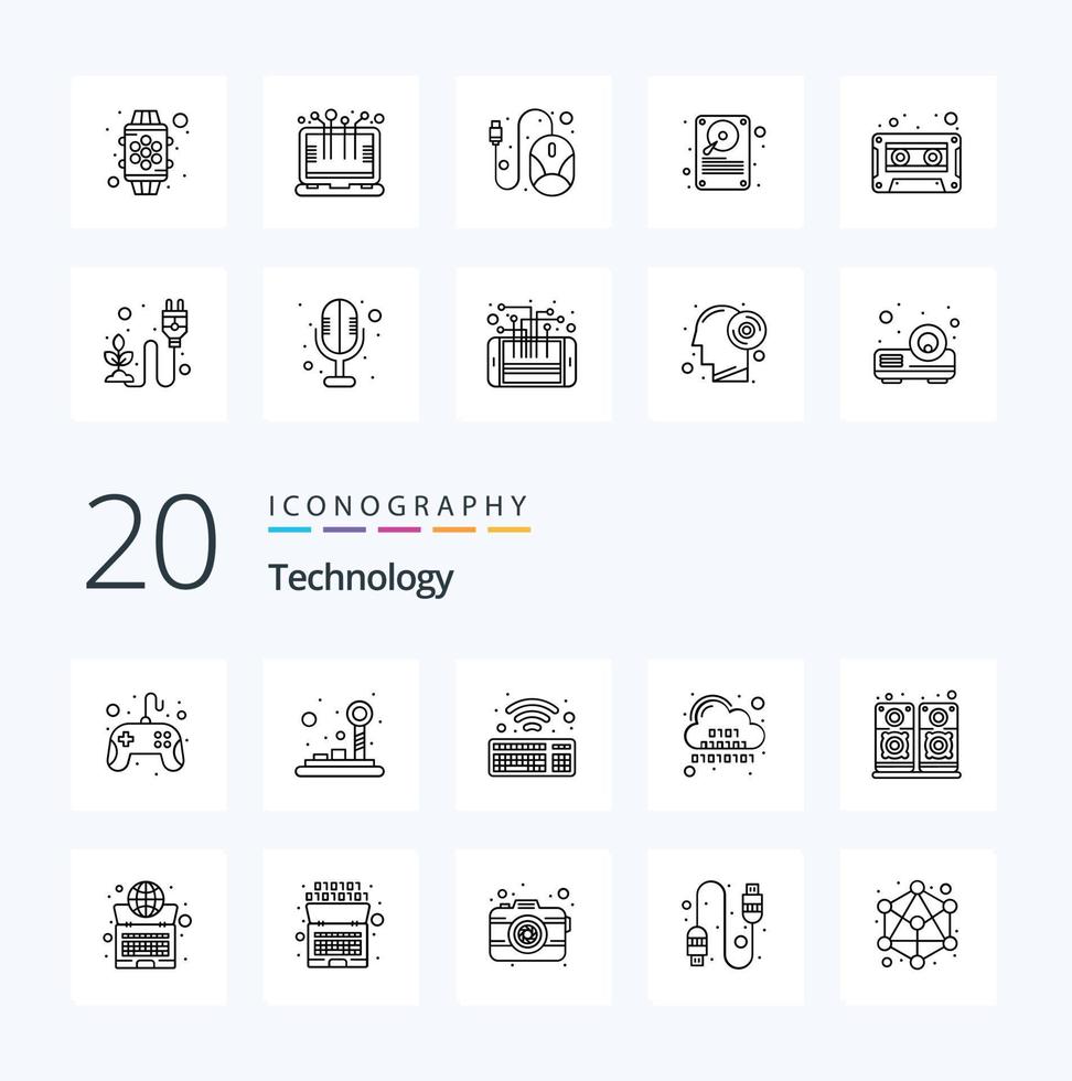 20 Technology Line icon Pack like sound server keyboard digital cloud vector