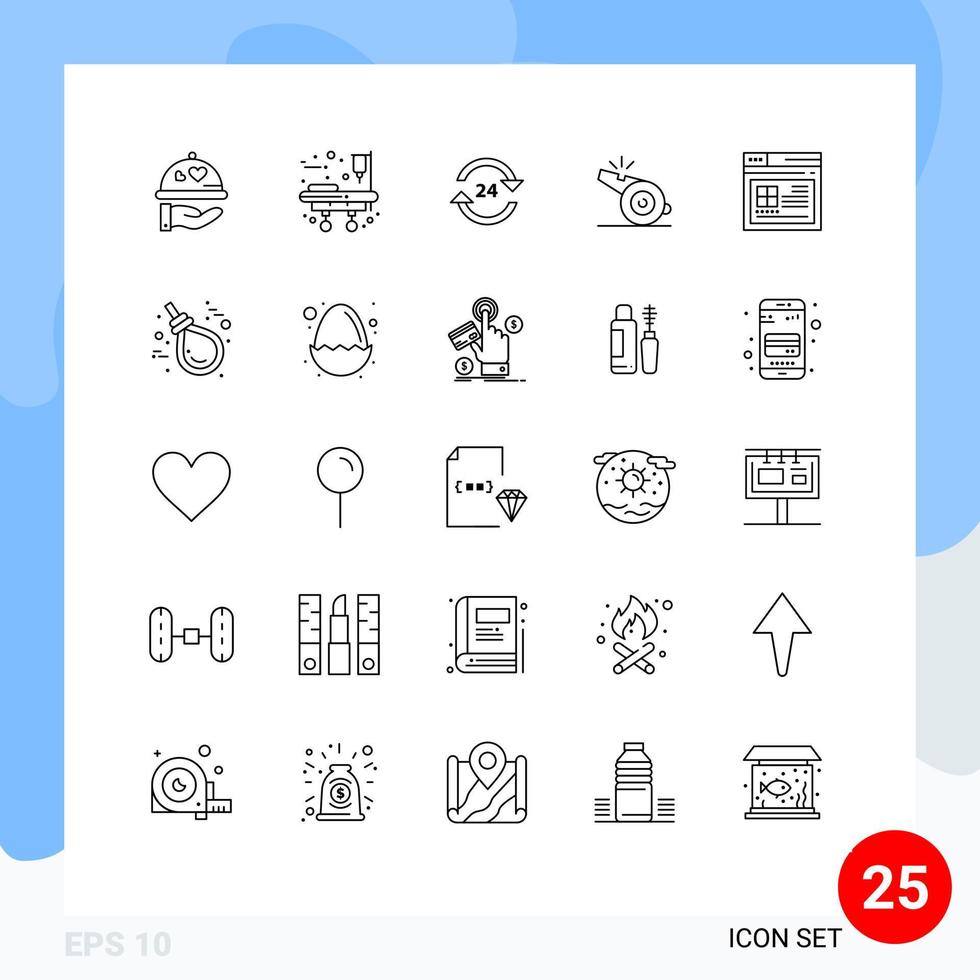 Set of 25 Modern UI Icons Symbols Signs for internet sport hotel referee stop Editable Vector Design Elements