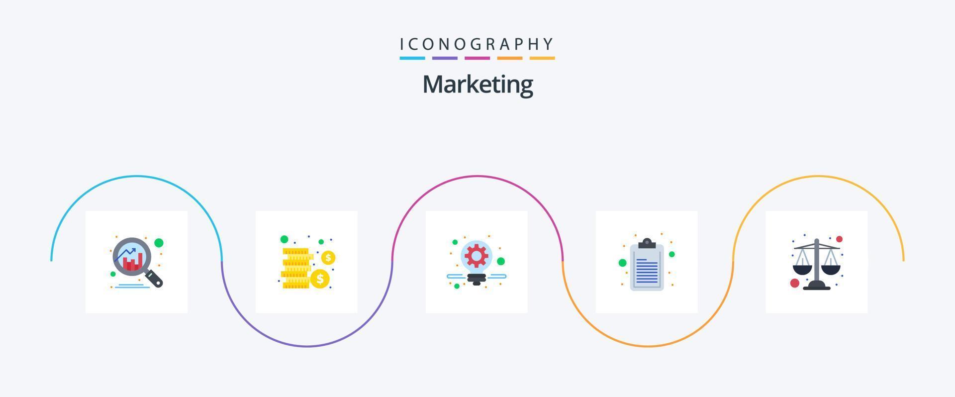 Marketing Flat 5 Icon Pack Including . solution. scales. balance vector