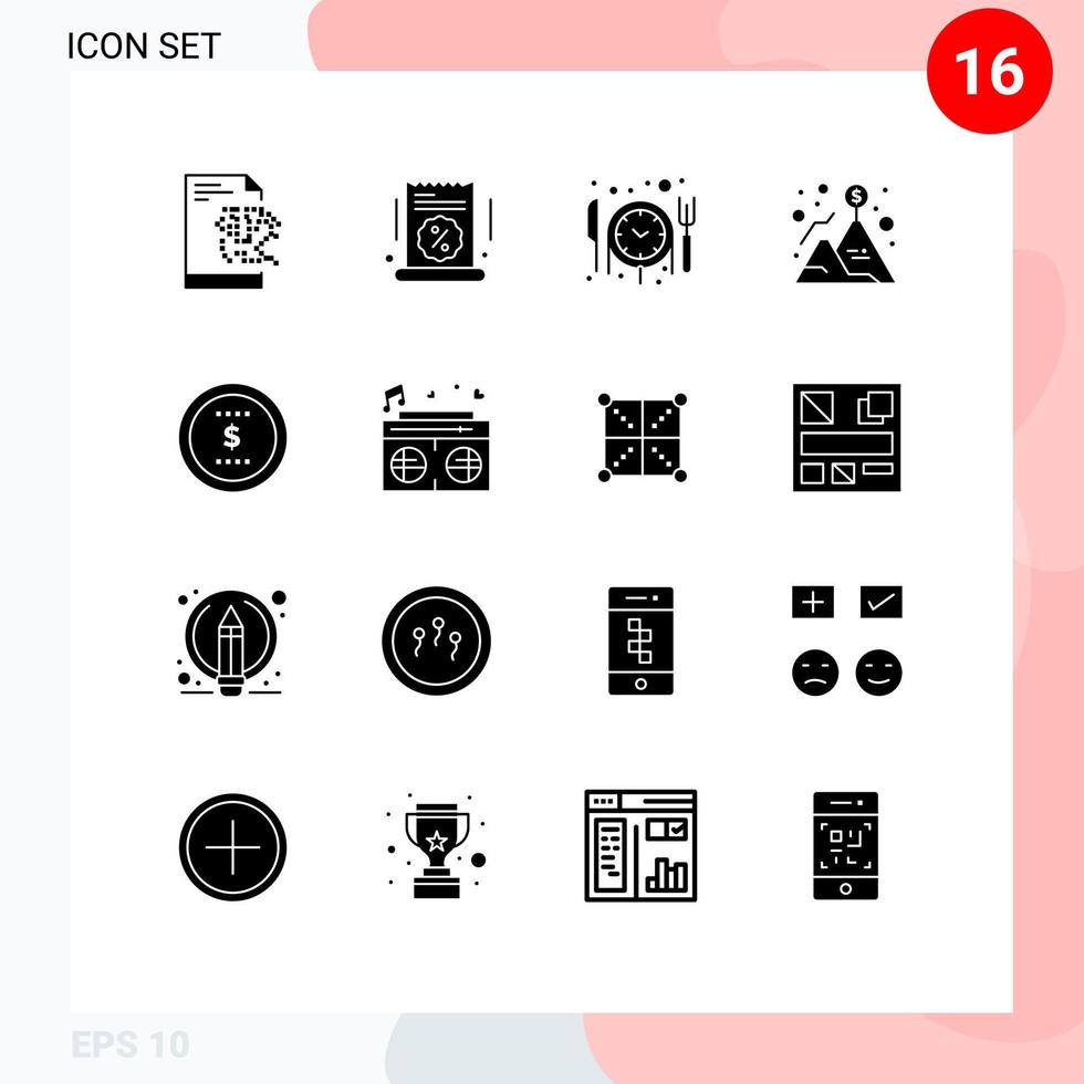 paquete de iconos de vector de stock de 16 signos y símbolos de línea para elementos de diseño de vector editables de bandera de éxito de comida de dólar de moneda