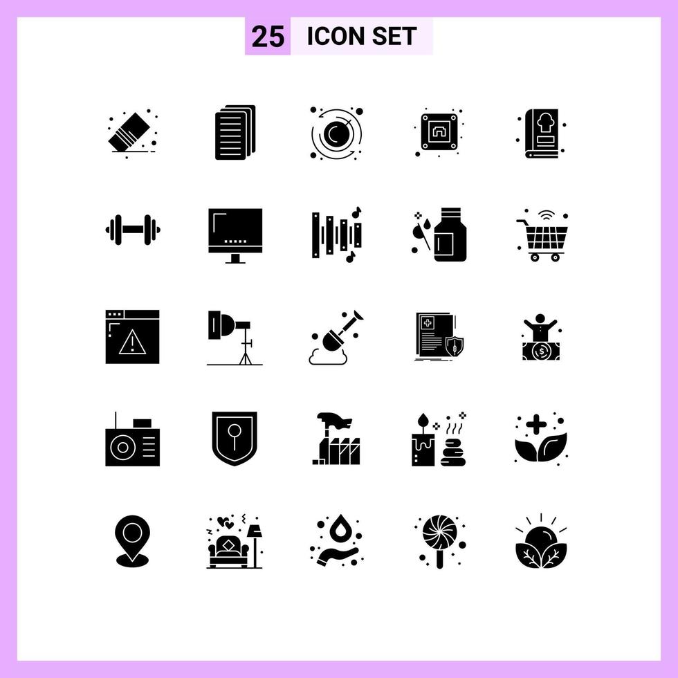 Editable Vector Line Pack of 25 Simple Solid Glyphs of kitchen cooking stopwatch book socket Editable Vector Design Elements