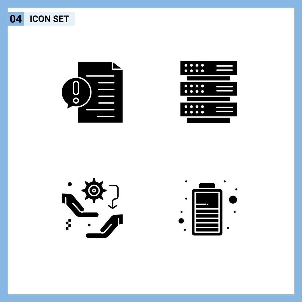 Pictogram Set of 4 Simple Solid Glyphs of communication gear faq rack setup Editable Vector Design Elements