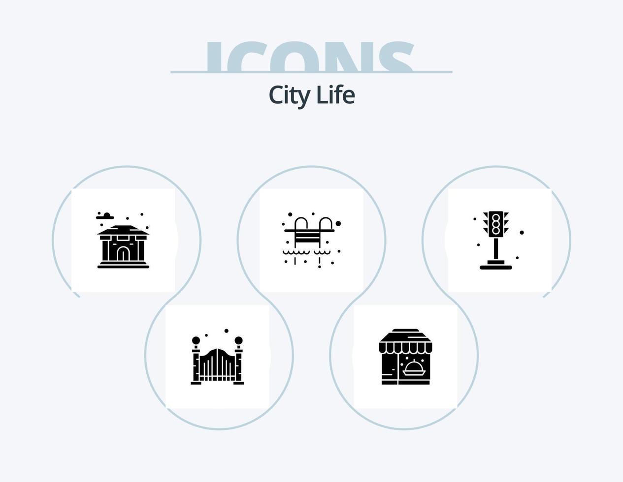 City Life Glyph Icon Pack 5 Icon Design. . traffic. city. life. swimming pool vector