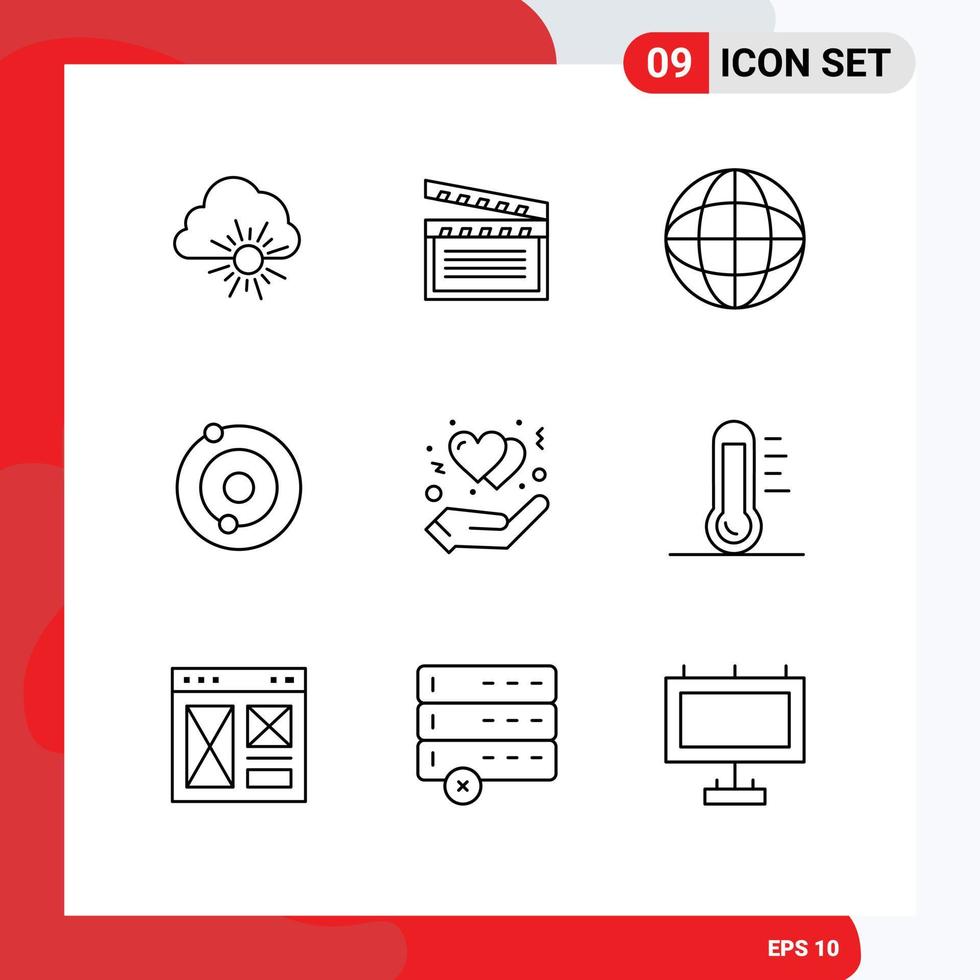 Stock Vector Icon Pack of 9 Line Signs and Symbols for eco hand map gesture universe Editable Vector Design Elements