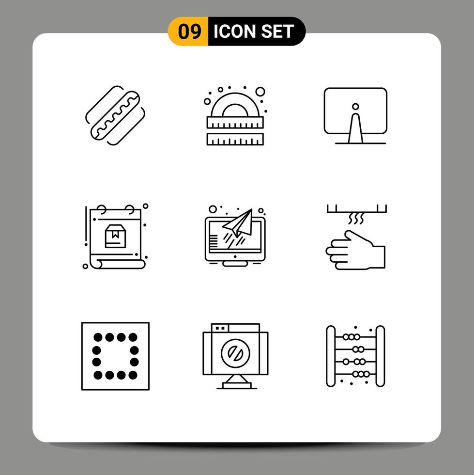 Modern Set of 9 Outlines and symbols such as package day study calendar imac Editable Vector Design Elements